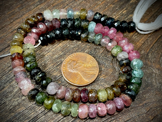 Watermelon Tourmaline 4mm x 6mm Faceted Rondelle Beads