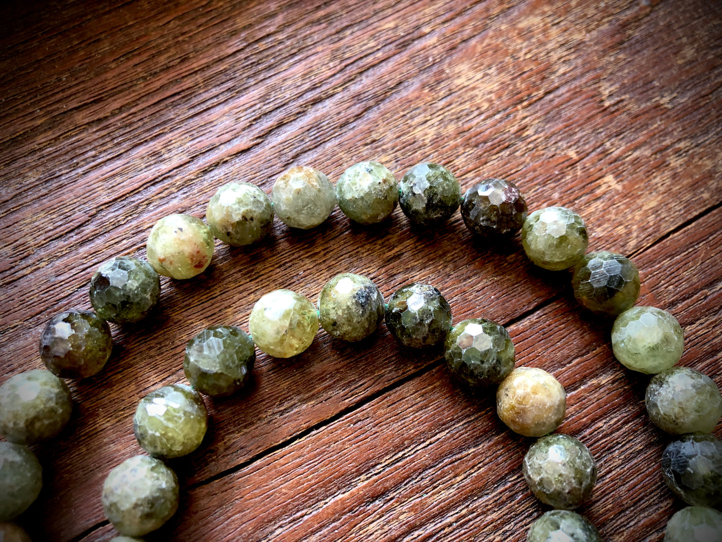 Green Garnet Faceted Round Bead Strand - 10mm