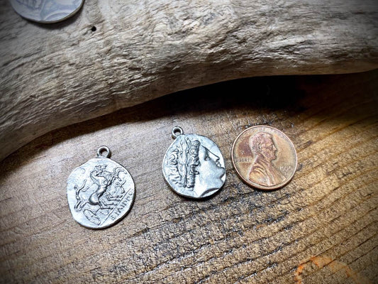 Antique Coin Charm/Pendant - Silver Plated