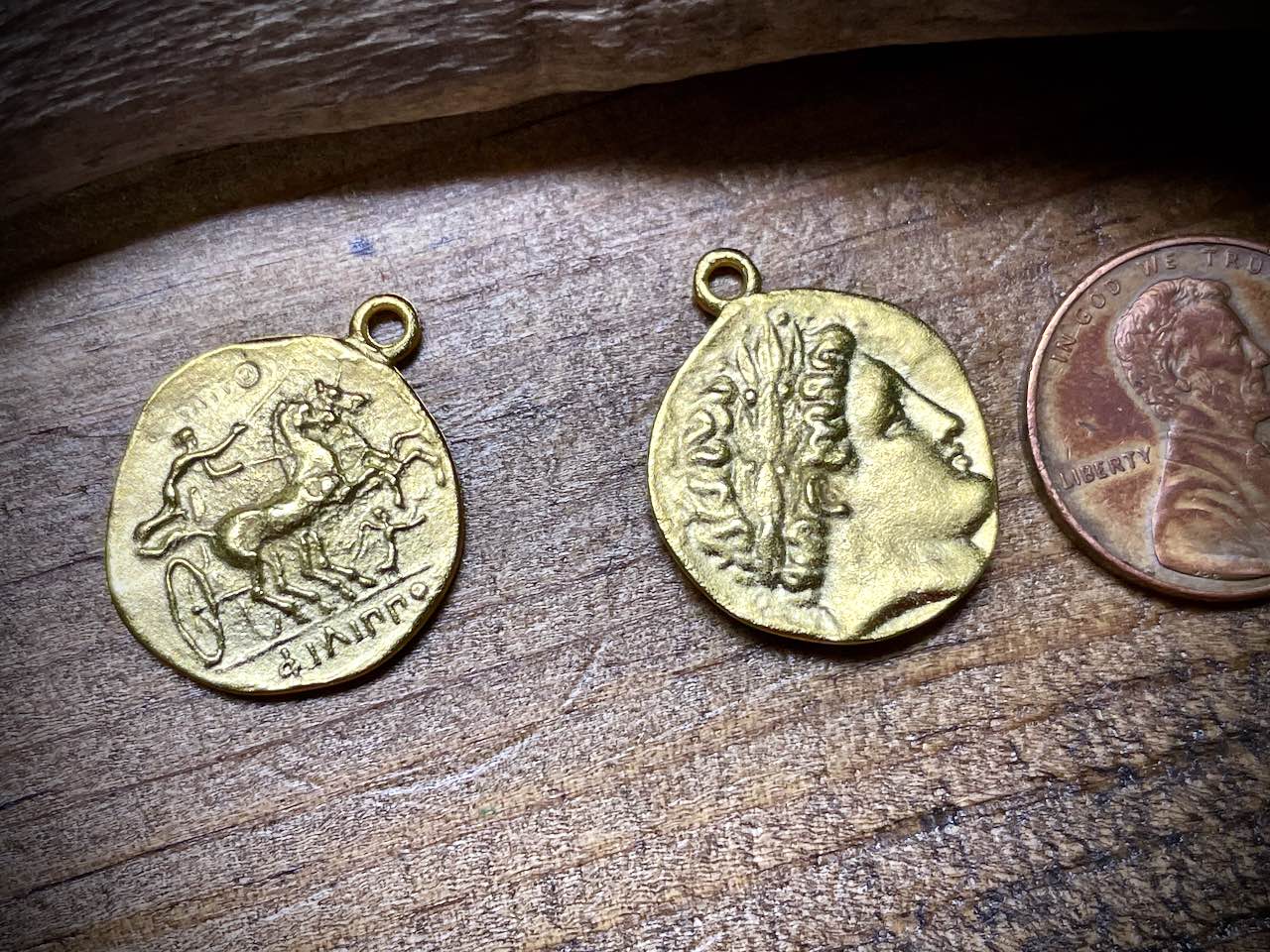 Antique Coin Charm/Pendant - Satin Gold Plated