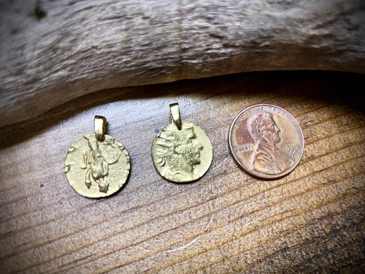 Antique Coin Charm/Pendant - Satin Gold Plated