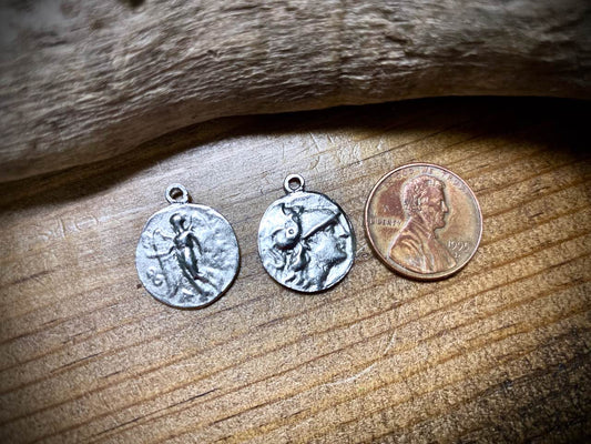 Antique Coin Charm/Pendant - Silver Plated