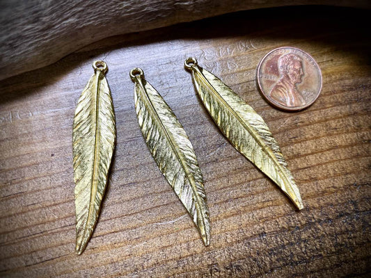 Feather Pendant - Satin Gold Plated