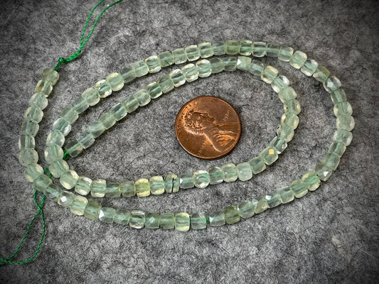Prehnite 4mm Faceted Cube Beads