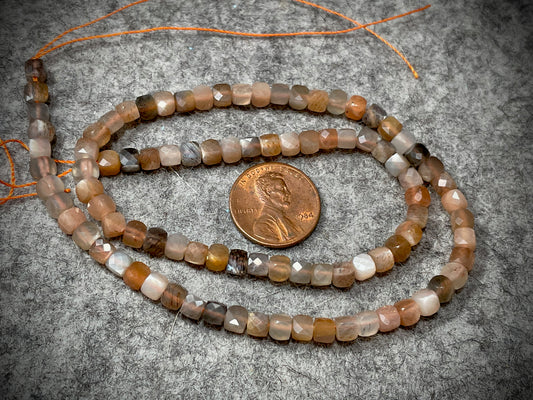 Sunstone 4mm Faceted Cube Beads