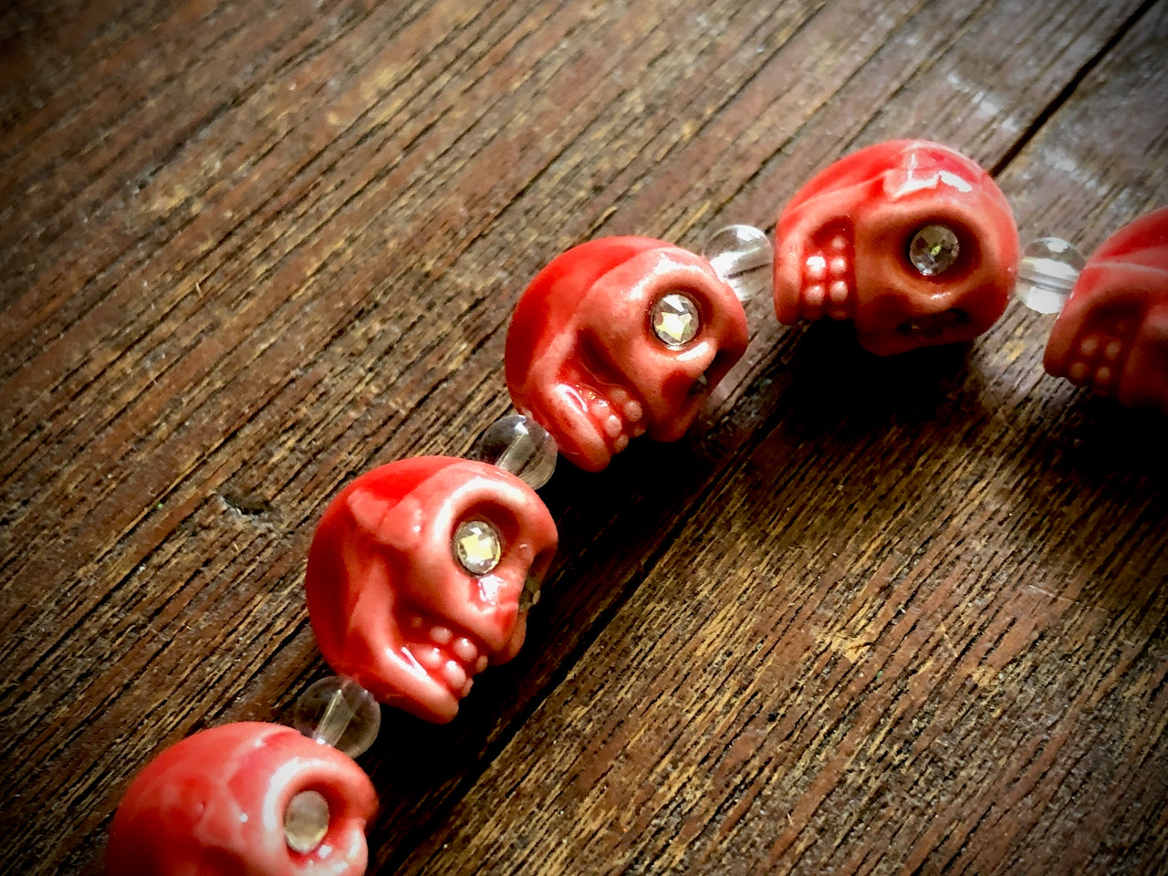 Ceramic Skulls with Crystal Eyes Strand - 13mm - 4"
