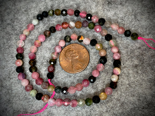 Tourmaline 4mm Faceted Round Beads