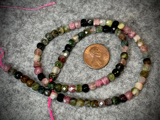 Tourmaline 4mm Faceted Cube Beads