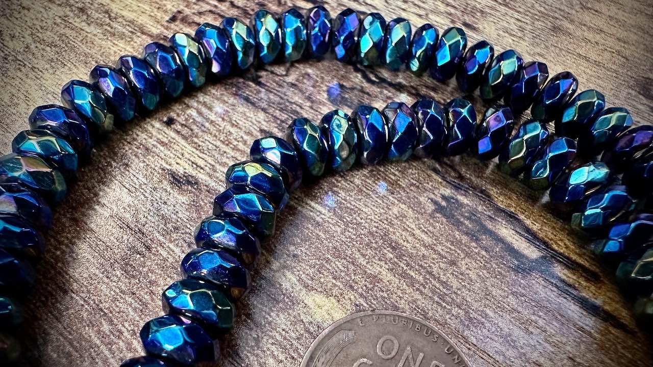 Onyx Faceted Rondelle Bead Strand - 8mm x 5mm - Electroplated - 15"