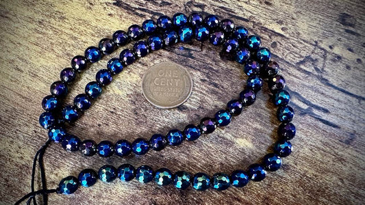 Onyx Faceted Rounds Bead Strand - 6mm - Electroplated - 15"