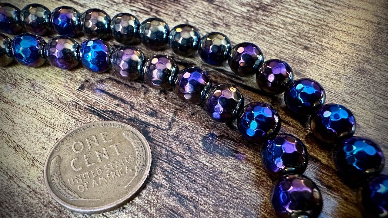 Onyx Faceted Rounds Bead Strand - 8mm - Electroplated - 15"