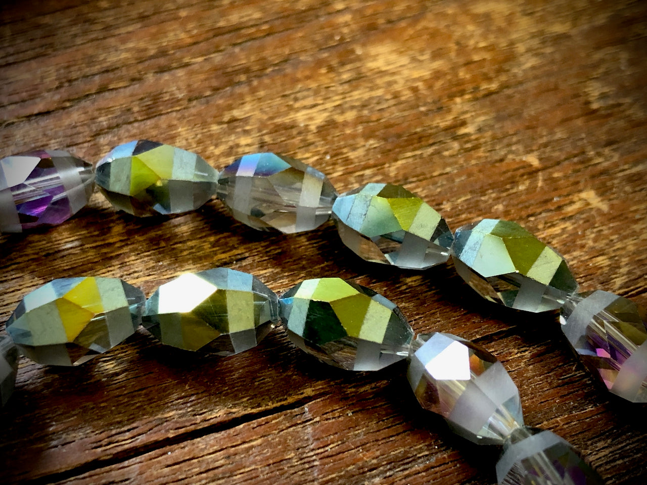 Crystal Orbits Faceted Rice Beads Strand - Watermelon Pink and Green - 12mm x 8mm