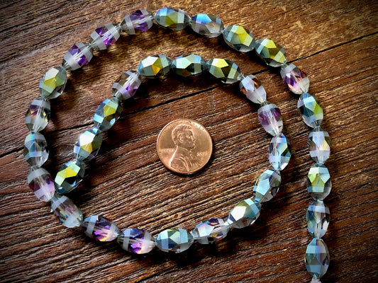 Crystal Orbits Faceted Rice Beads Strand - Watermelon Pink and Green - 12mm x 8mm