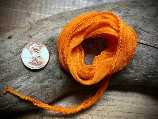 Side-Stitched Silk Ribbon - Bright Orange