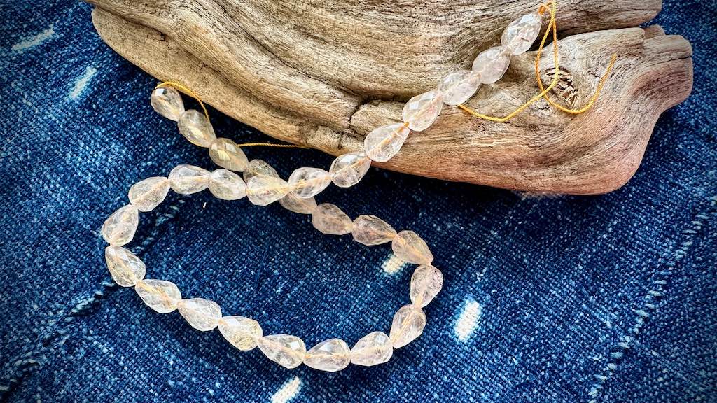 Rutilated Quartz Bead Strand - Faceted Drops - 14mm x 10mm - 15.75”