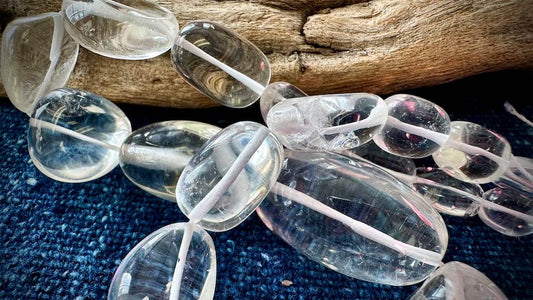 Natural Quartz Bead Strand - Graduated Smooth Nuggets - 32mm x 19mm - 12mm x 9mm - 16”