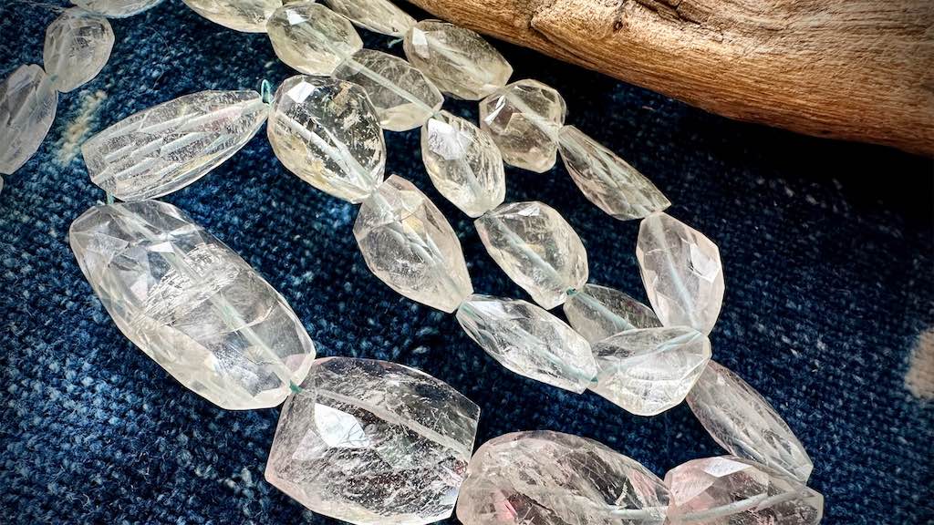 Pale Aquamarine Bead Strand - Graduated Faceted Nuggets - 17mm x 9mm - 35mm x 19mm - 19.5”