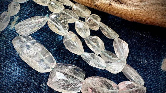 Pale Aquamarine Bead Strand - Graduated Faceted Nuggets - 17mm x 9mm - 35mm x 19mm - 19.5”