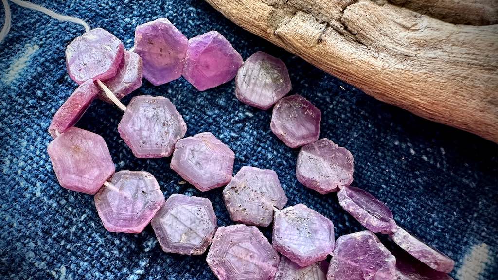 Natural Ruby Bead Strand - Hexagon Slices - 16mm x 14mm - 13.5”