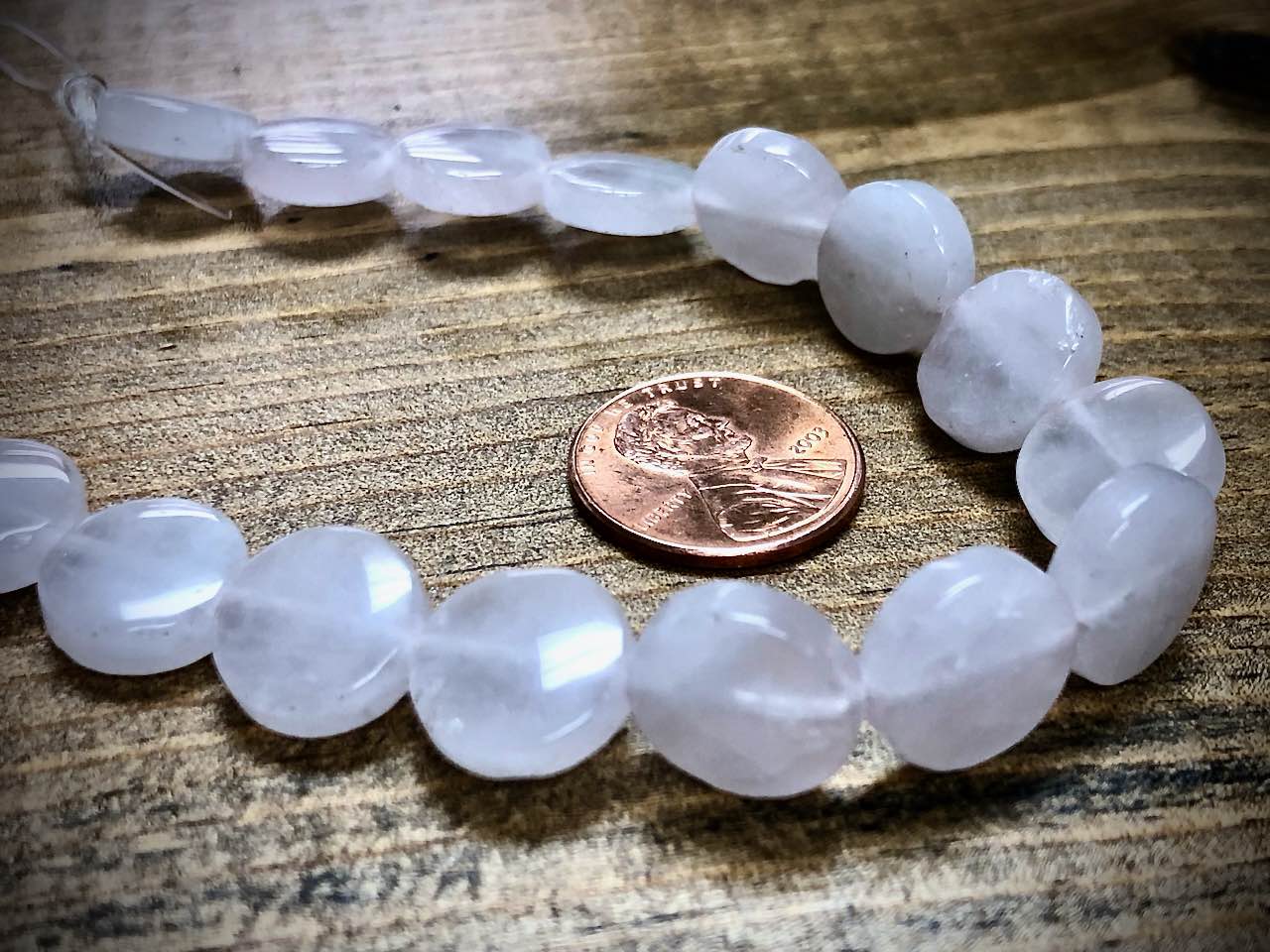 Rose Quartz (Dyed) Smooth Coins Bead Strand - 12mm - 8"