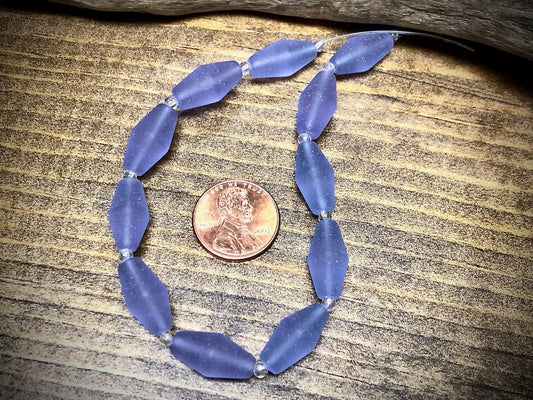 Periwinkle Long Bicone 17mm x 8mm Designer Sea Glass Bead Strand