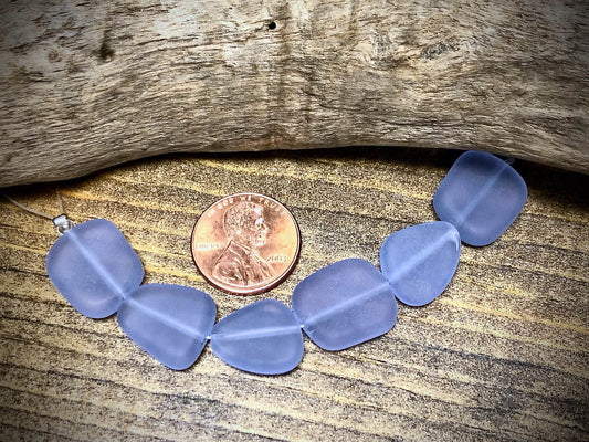 Periwinkle Small Flat Freeform Designer Sea Glass Bead Strand