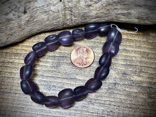 Small Transparent Purple Matte Pillow Beads Czech Glass Strand