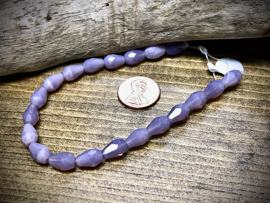Light Purple Opal Faceted Drop Beads Czech Glass Strand