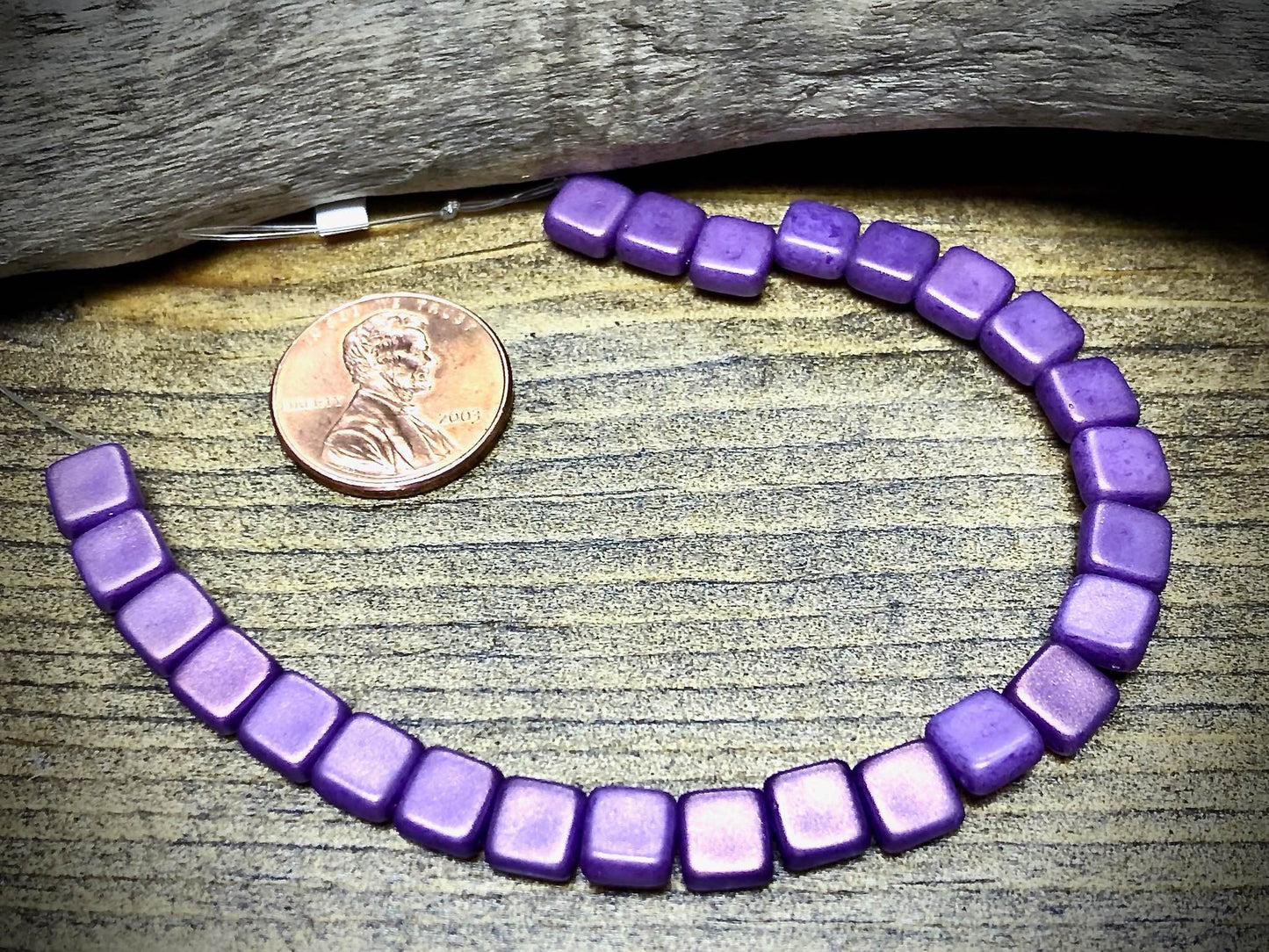 Czech Glass Small Light Purple Two-Hole Tile Bead Strand