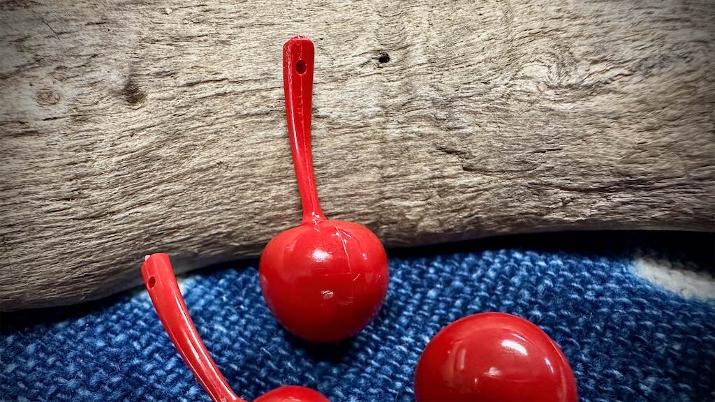 German Resin Bead Strand - Cherries - Red - 31mm x 15mm