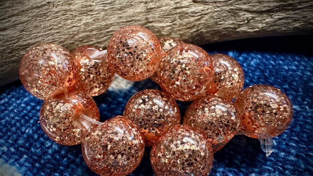 Italian Polyester Bead Strand - Glitter Baubles - Peach - 10mm