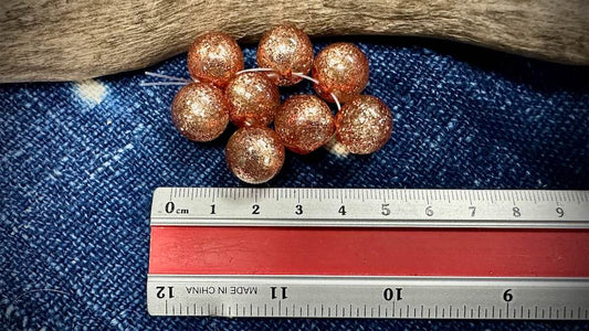 Italian Polyester Bead Strand - Glitter Baubles - Peach - 14mm