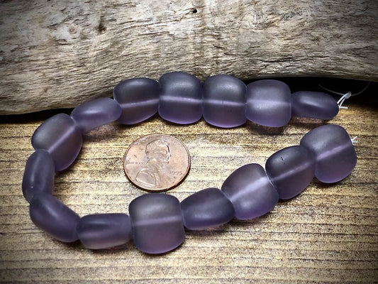 Transparent Purple Matte Pillow Beads Czech Glass Strand