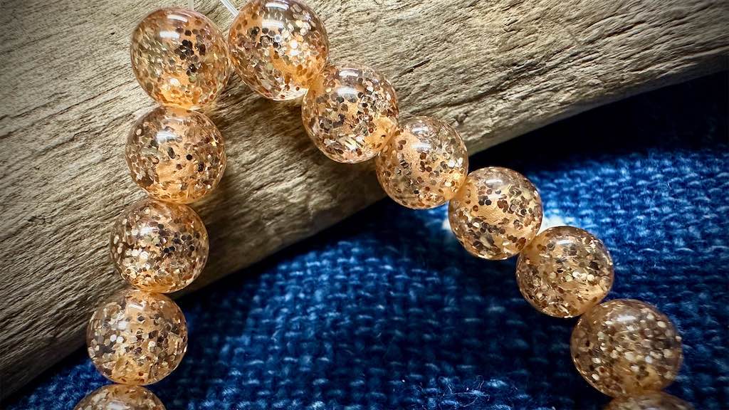 Italian Polyester Bead Strand - Glitter Round - Peach - 8mm