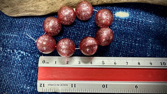 Italian Polyester Bead Strand - Glitter Round - Mauve - 15mm