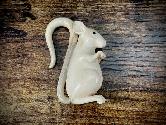 Hand-Carved Bone Mouse Sculpture #1
