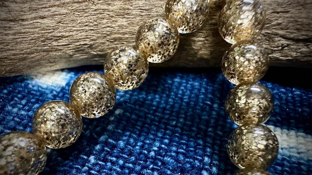 Italian Polyester Bead Strand - Glitter Round - Bronze - 8mm