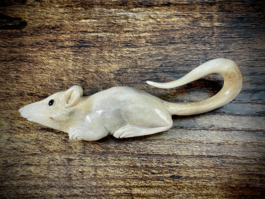 Hand-Carved Bone Mouse Sculpture #3