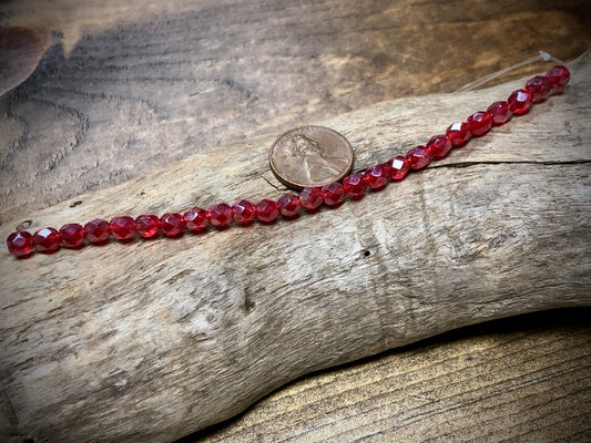 Czech Glass Fire Polished Bead Strand - Faceted Rounds - 5mm - 5”