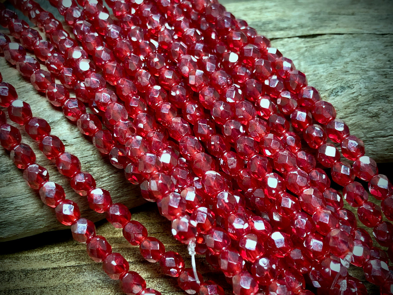Czech Glass Fire Polished Bead Strand - Faceted Rounds - 5mm - 5”