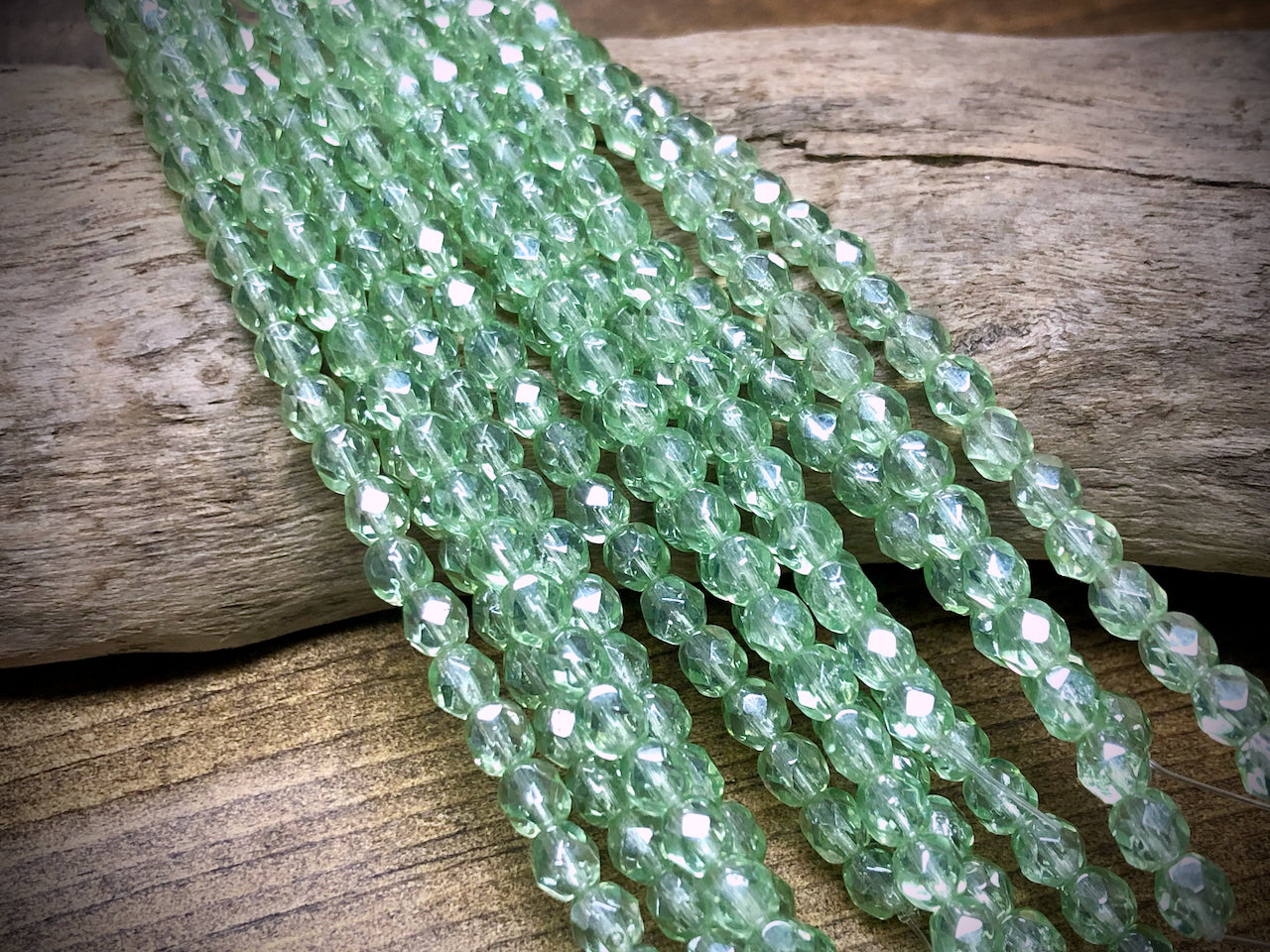 Czech Glass Fire Polished Bead Strand - Faceted Rounds - 5mm - 5”