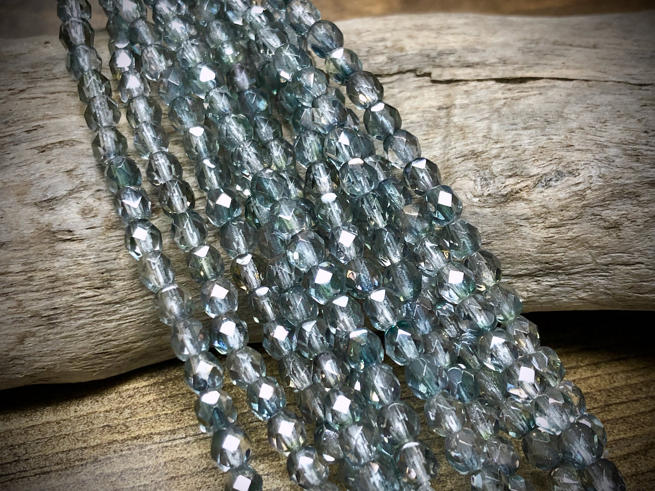 Czech Glass Fire Polished Bead Strand - Faceted Rounds - 5mm - 5”