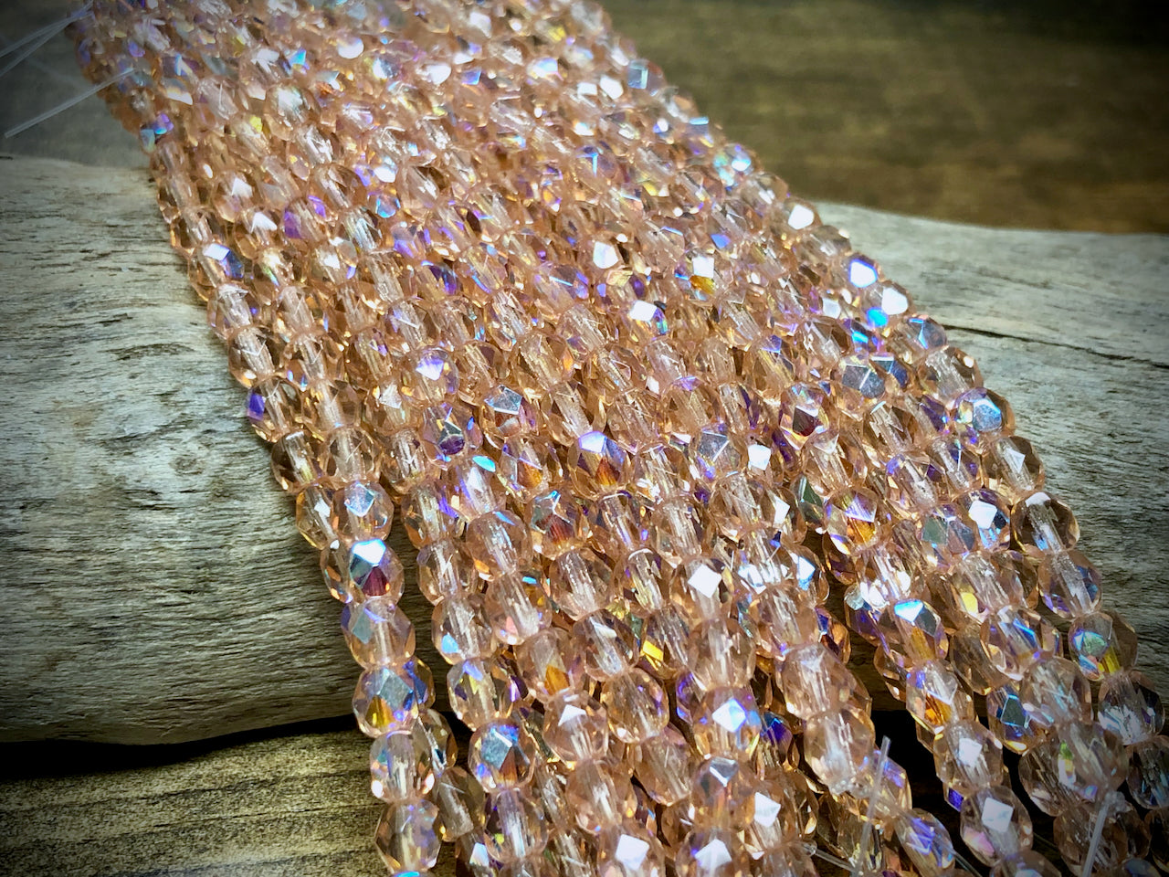 Czech Glass Fire Polished Bead Strand - Faceted Rounds - 5mm - 5”