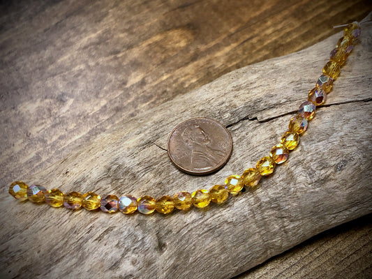 Czech Glass Fire Polished Bead Strand - Faceted Rounds - 5mm - 5”