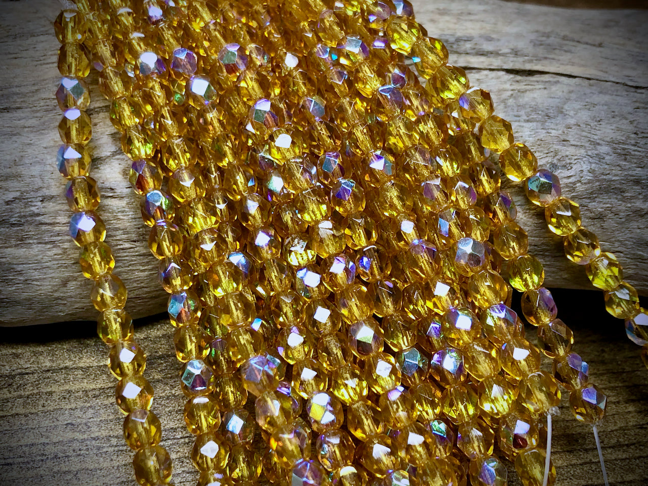 Czech Glass Fire Polished Bead Strand - Faceted Rounds - 5mm - 5”