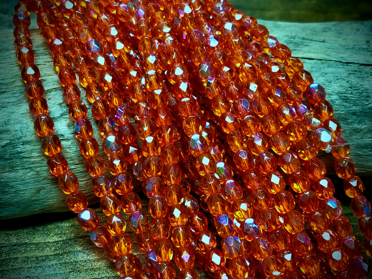 Czech Glass Fire Polished Bead Strand - Faceted Rounds - 5mm - 5”