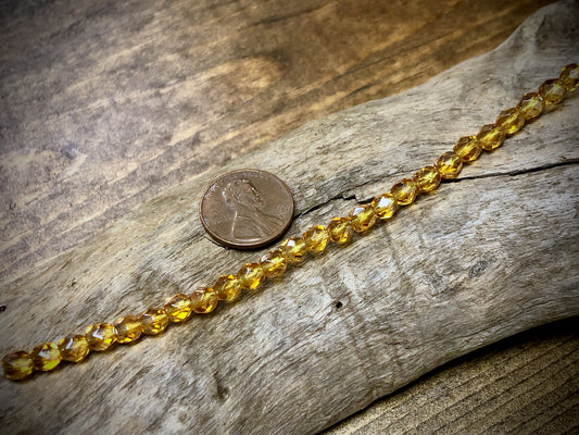 Czech Glass Fire Polished Bead Strand - Faceted Rounds - 5mm - 5”