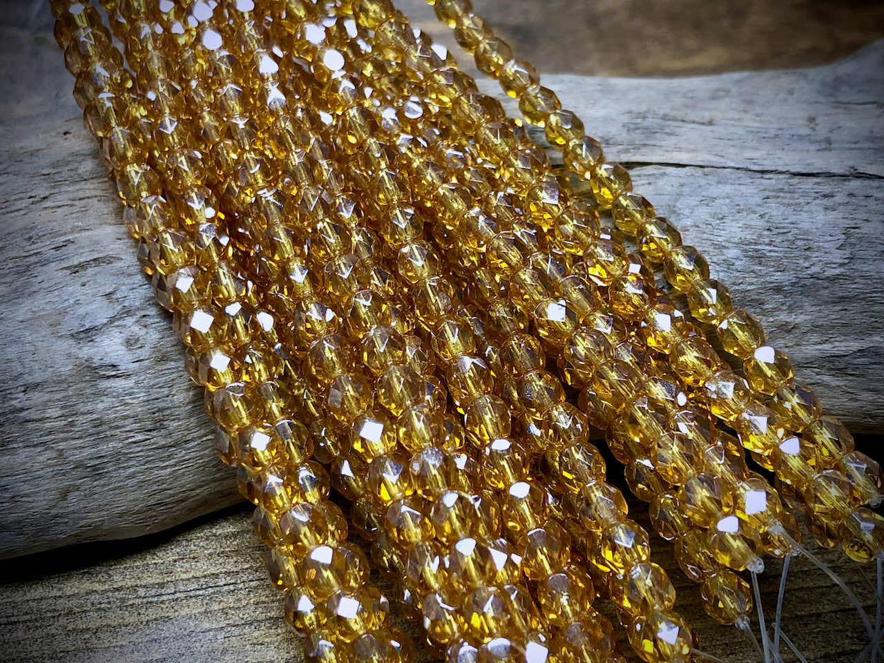 Czech Glass Fire Polished Bead Strand - Faceted Rounds - 5mm - 5”