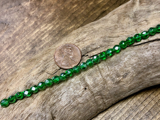 Czech Glass Fire Polished Bead Strand - Faceted Rounds - 5mm - 5”