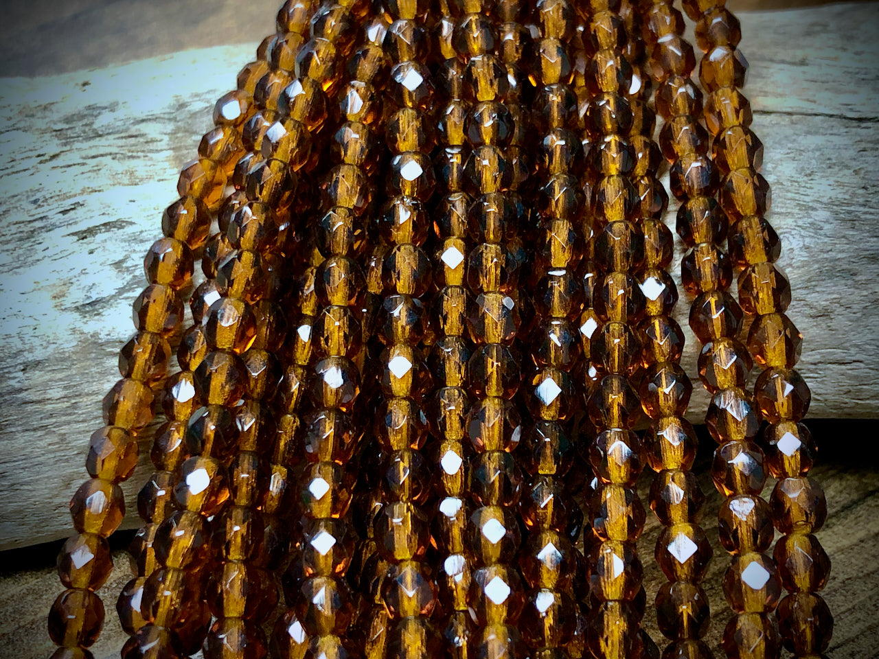 Czech Glass Fire Polished Bead Strand - Faceted Rounds - 5mm - 5”